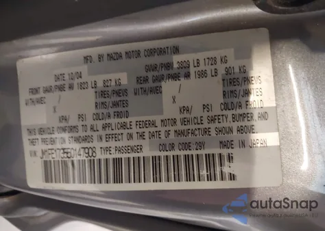 2005 Mazda Rx-8 6 Speed Manual from USA, damaged, VIN JM1FE173550147908